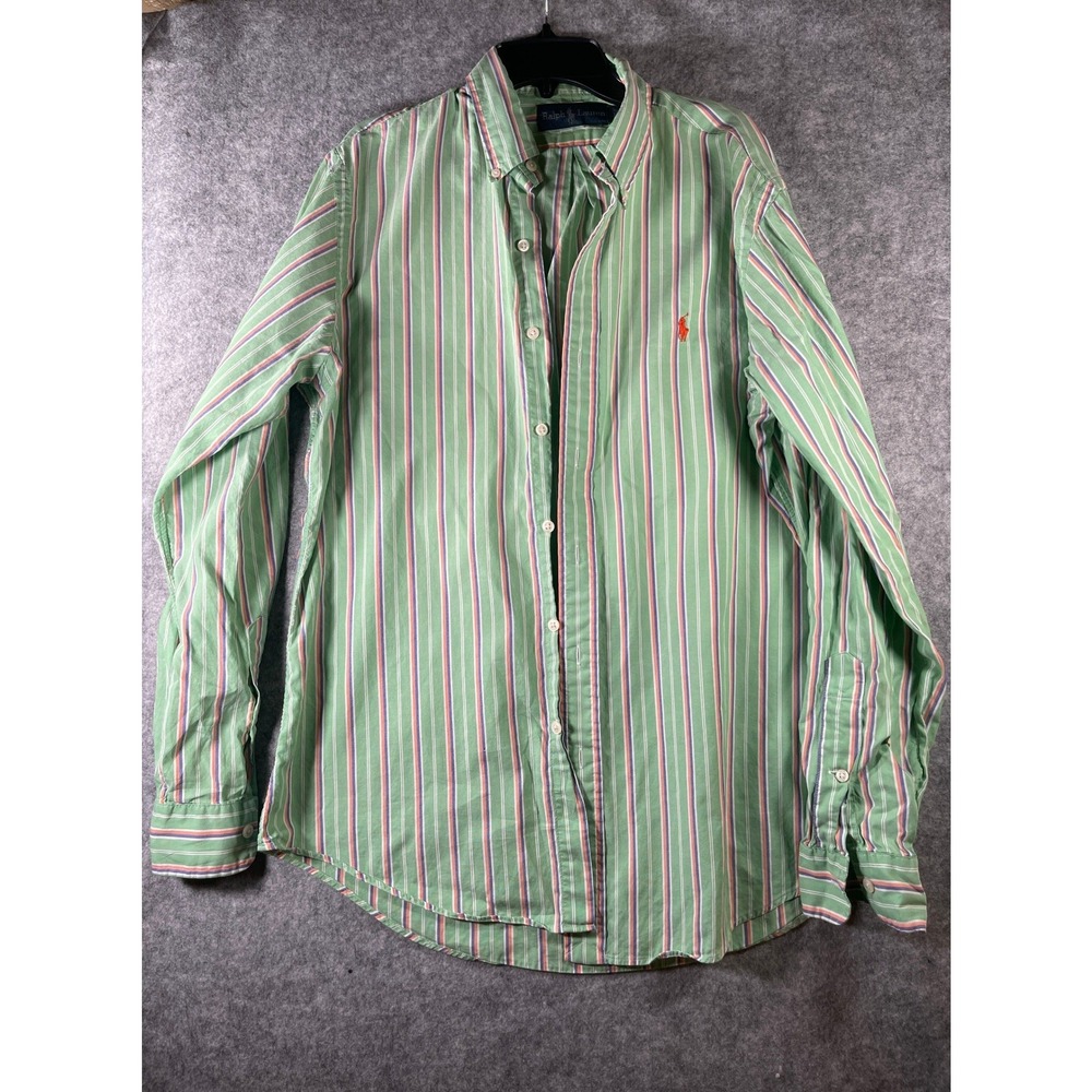 Ralph Lauren Mens Green Striped Oxford Button Down Shirt Size M Long Sleeve